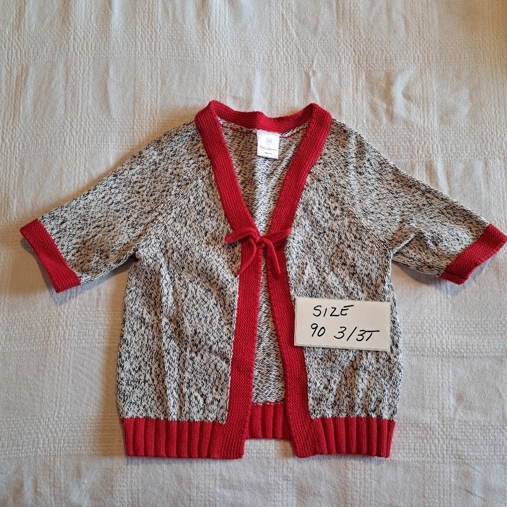 Hanna Andersson girls size 90 or 3T gray & red short sleeve sweater